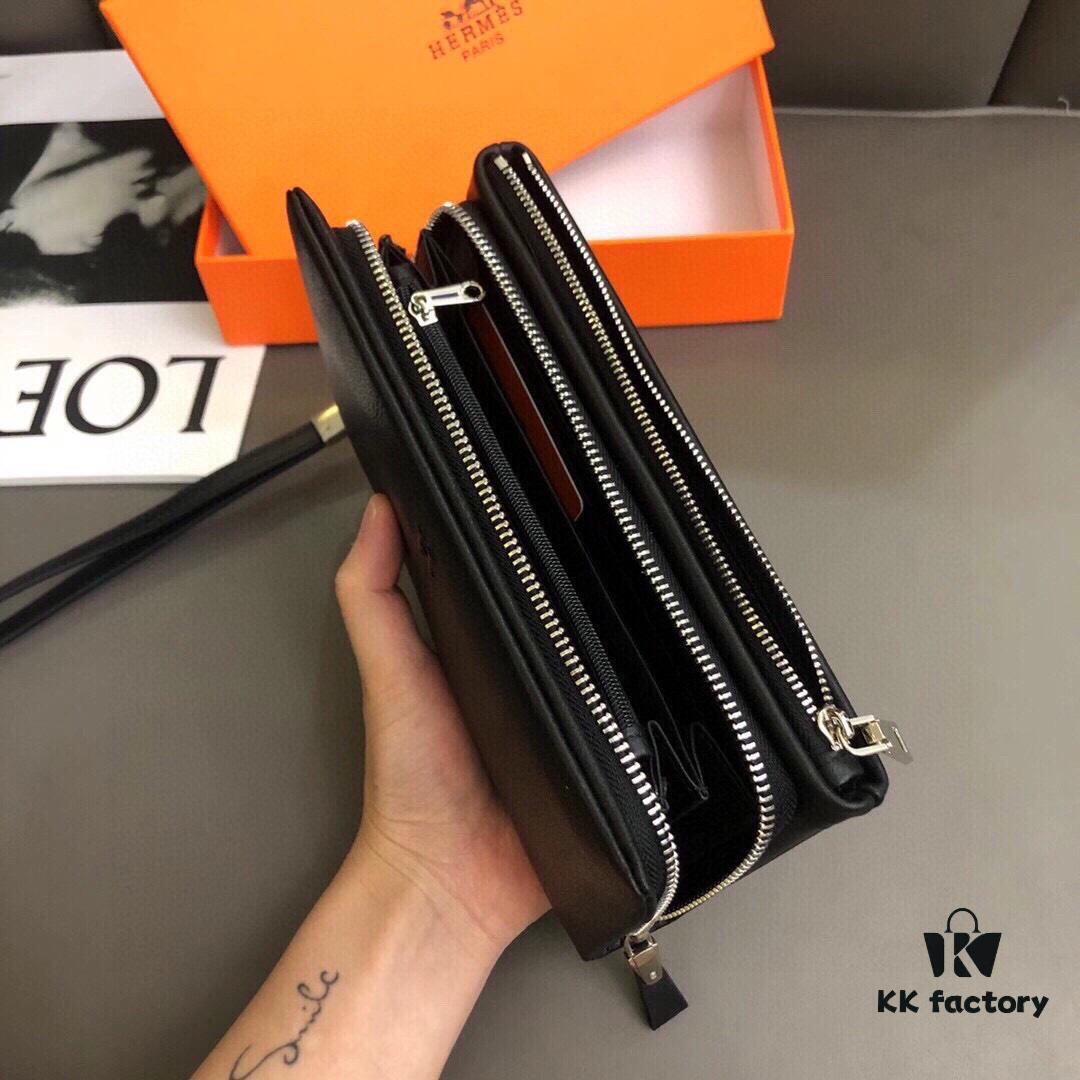 692faac899f2d84055c8633f Hermès Black Leather Handheld Clutch Bag 21x10 Model 90095