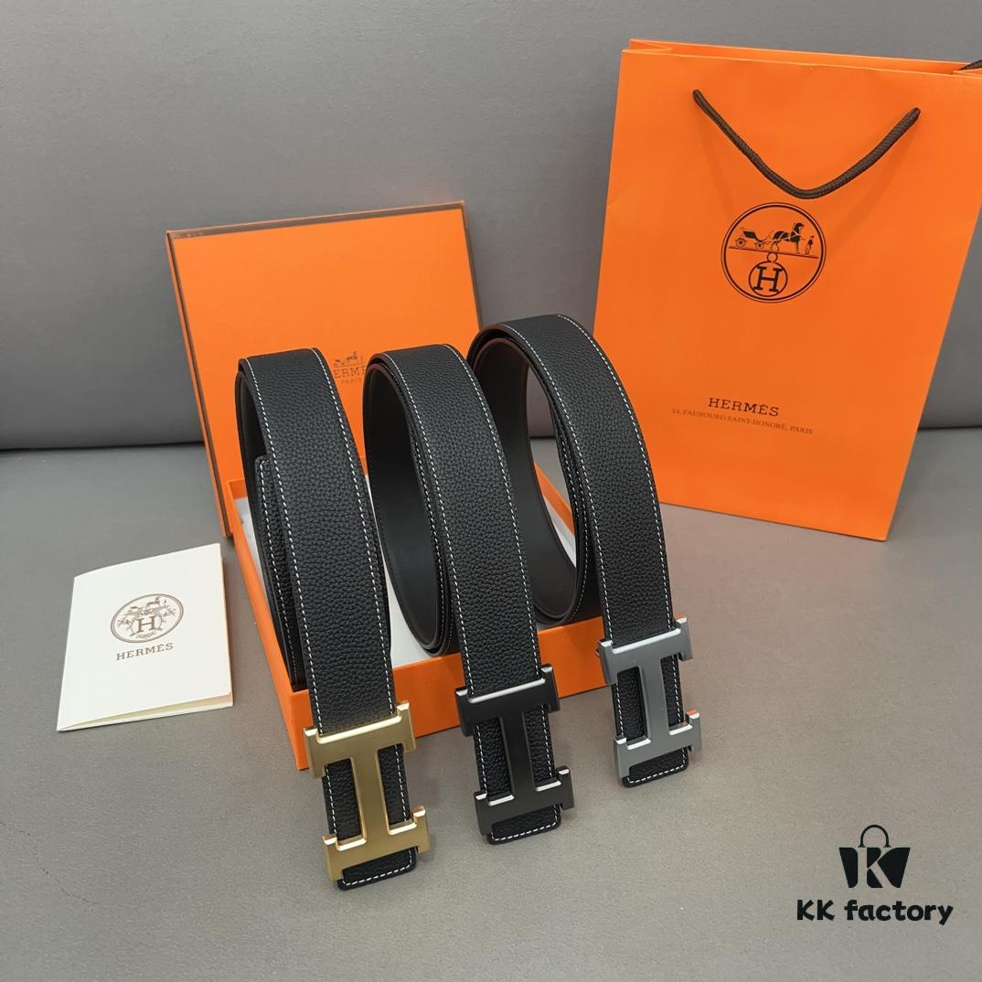 692faaf199f2d84055c8639f Hermès Men's Classic Leather Belt in Cowhide with High-Quality Alloy Buckle, Two Colors Available
