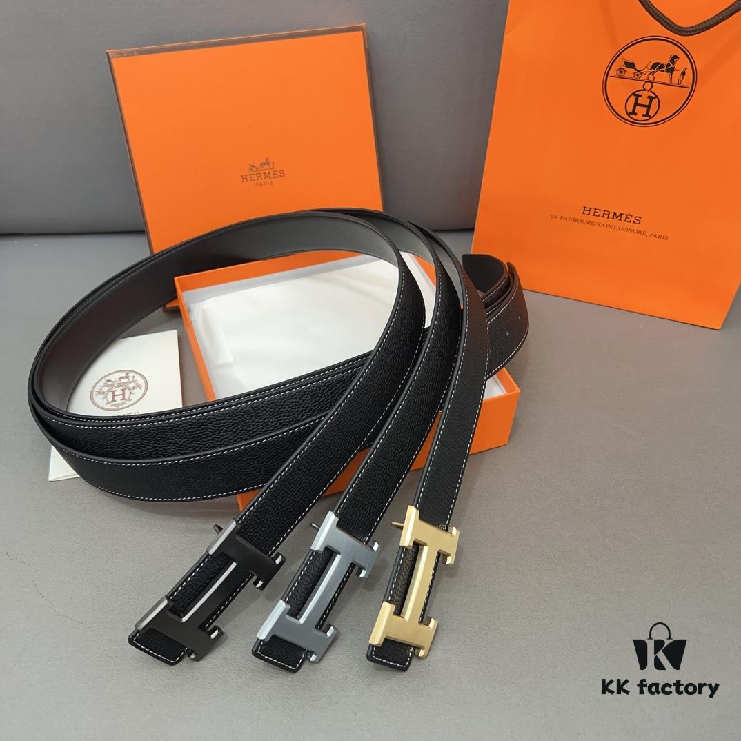 692faaf199f2d84055c863a2 Hermès Men's Classic Leather Belt in Cowhide with High-Quality Alloy Buckle, Two Colors Available