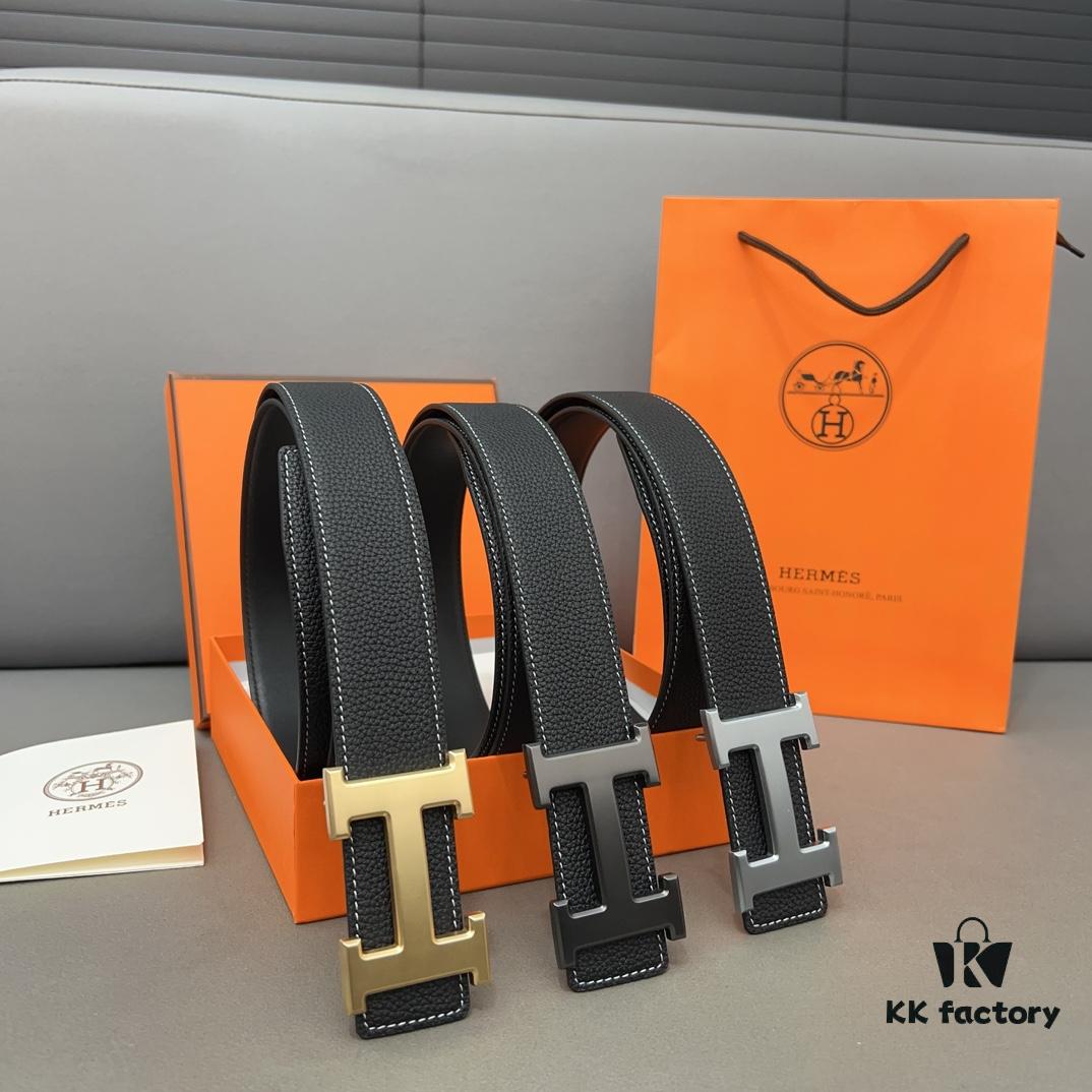 692faaf399f2d84055c863a6 Hermès Men's Classic Leather Belt in Cowhide with High-Quality Alloy Buckle, Two Colors Available