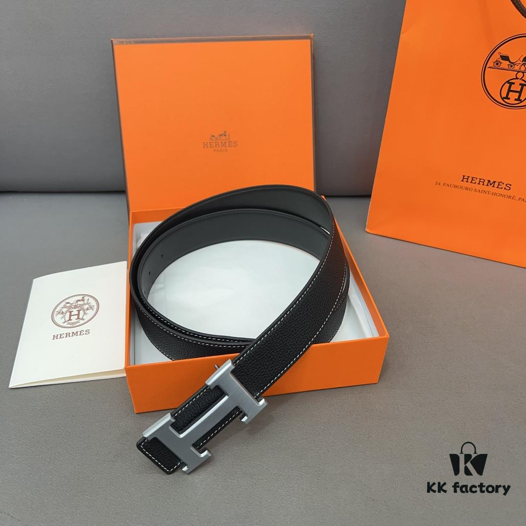 692faaf399f2d84055c863a7 Hermès Men's Classic Leather Belt in Cowhide with High-Quality Alloy Buckle, Two Colors Available