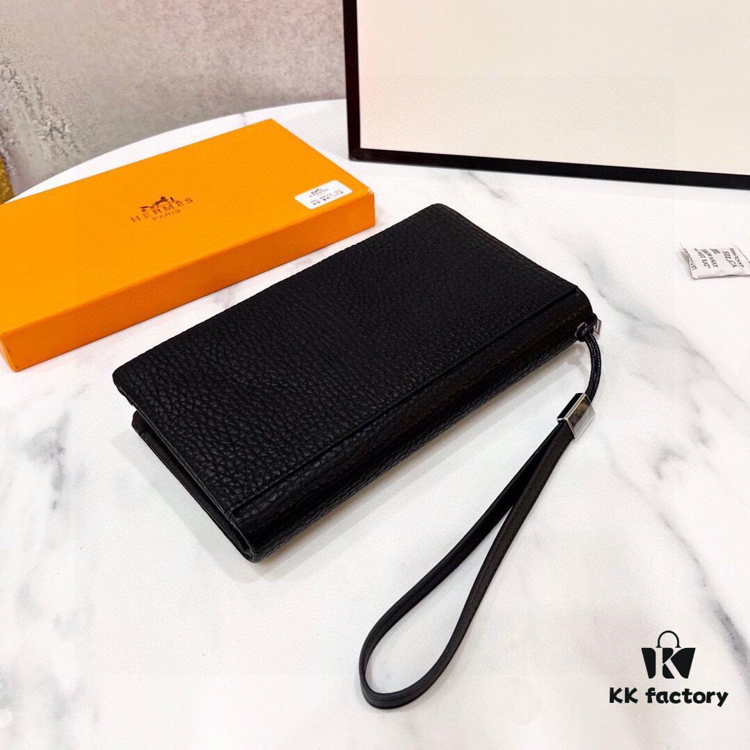 Hermès New Arrival Men's Small Clutch Wallet in Black, 20x10, Top-Grade Calfskin