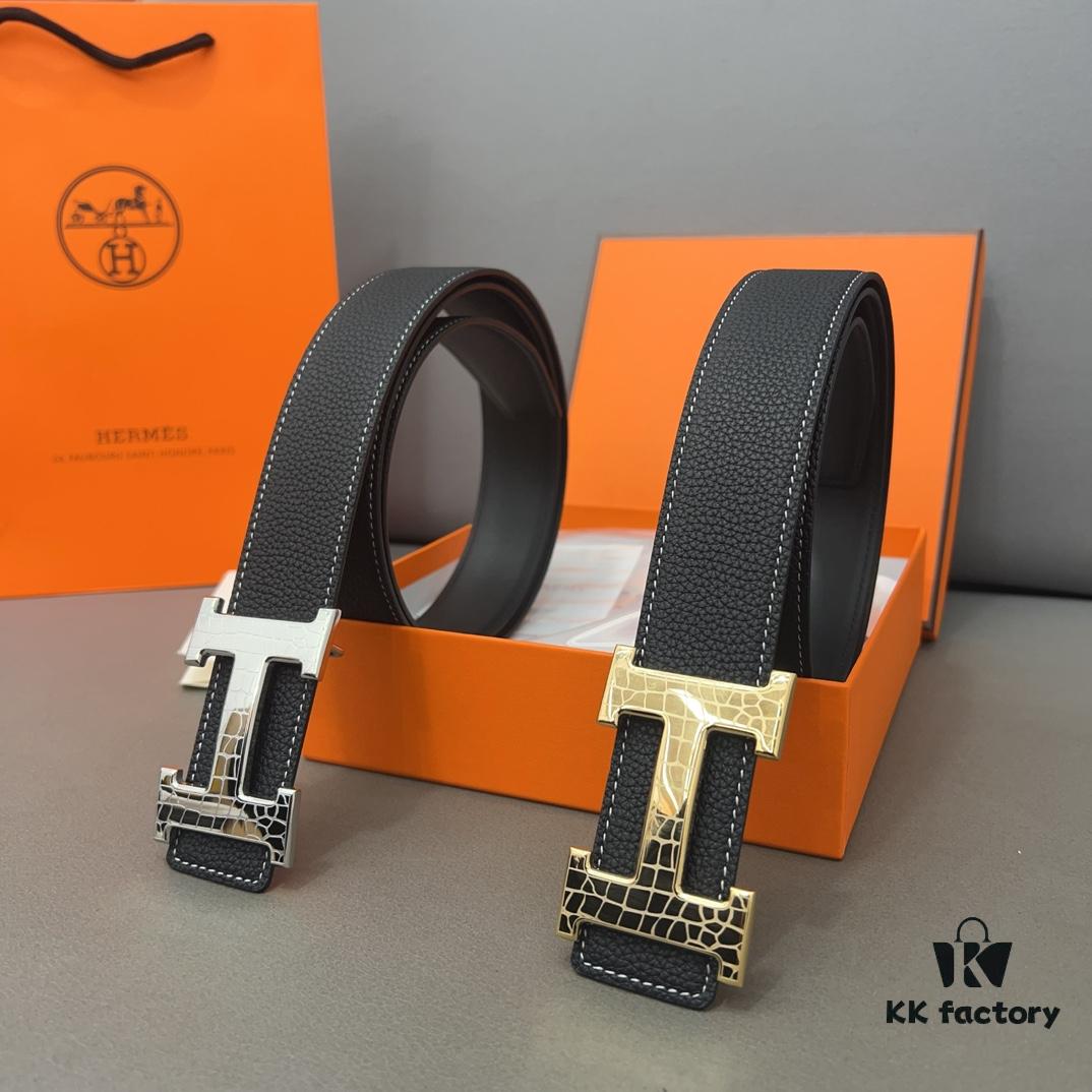 692fab0e99f2d84055c863cf Hermès Men's Leather Belt with Steel Buckle and Printed Eyelets, Classic Design, Two Colors Available
