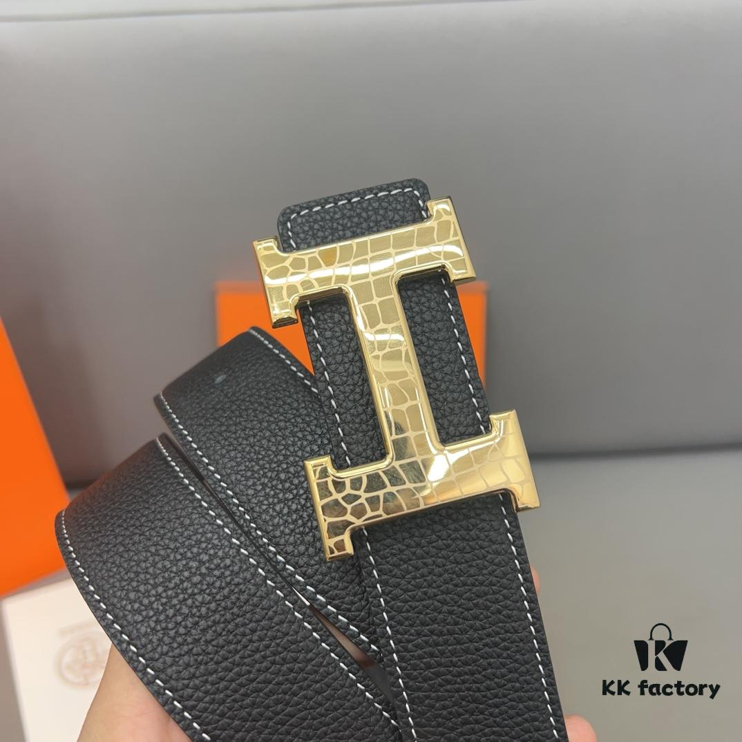 692fab0f99f2d84055c863d2 Hermès Men's Leather Belt with Steel Buckle and Printed Eyelets, Classic Design, Two Colors Available