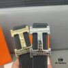 692fab1199f2d84055c863d6 Hermès Men's Leather Belt with Steel Buckle and Printed Eyelets, Classic Design, Two Colors Available