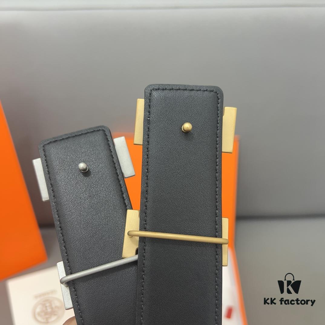 692fab1199f2d84055c863d7 Hermès Men's Leather Belt with Steel Buckle and Printed Eyelets, Classic Design, Two Colors Available