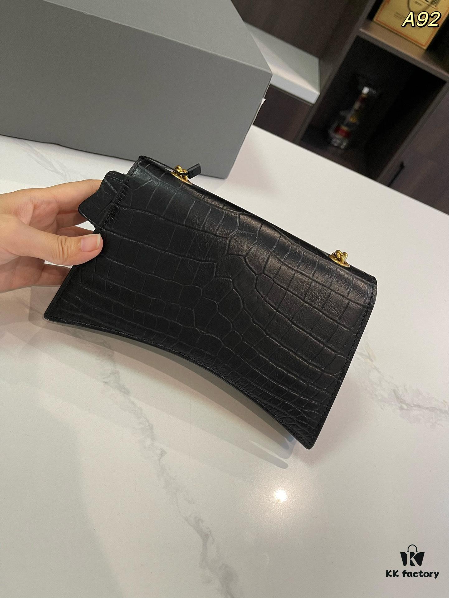 Genuine Leather Foldable Gift Box 🎁, Balenciaga Downtown Style New Arrival Hourglass Crocodile Pattern Unisex Bag