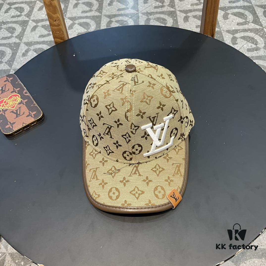 LV (Louis Vuitton) New Original Single Baseball Cap, Monogram Patchwork, 1:1 Mold Customized, Authentic Canvas Fabric with Store-grade Monogram Leather, Heavy Embroidery, Exquisite Craftsmanship
