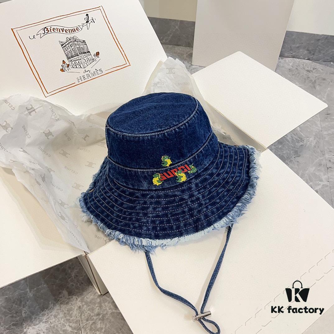 692faeba99f2d84055c86a2b Gucci 2024 Spring New Arrival Denim Fisherman Hat, Unisex Fashion Style with Chinese Dragon Year Design Element