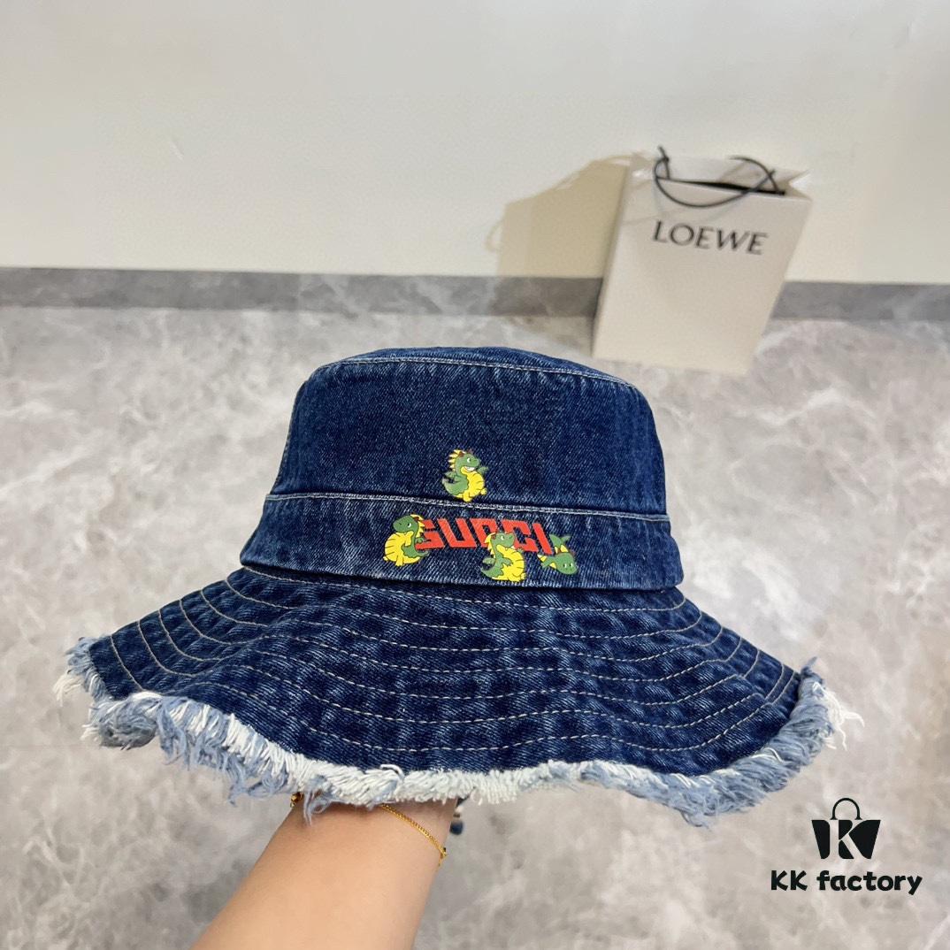 692faf3599f2d84055c86adc Gucci 2024 Spring New Arrival Denim Fisherman Hat, Unisex Trendy Style with Zodiac Dragon Year Design