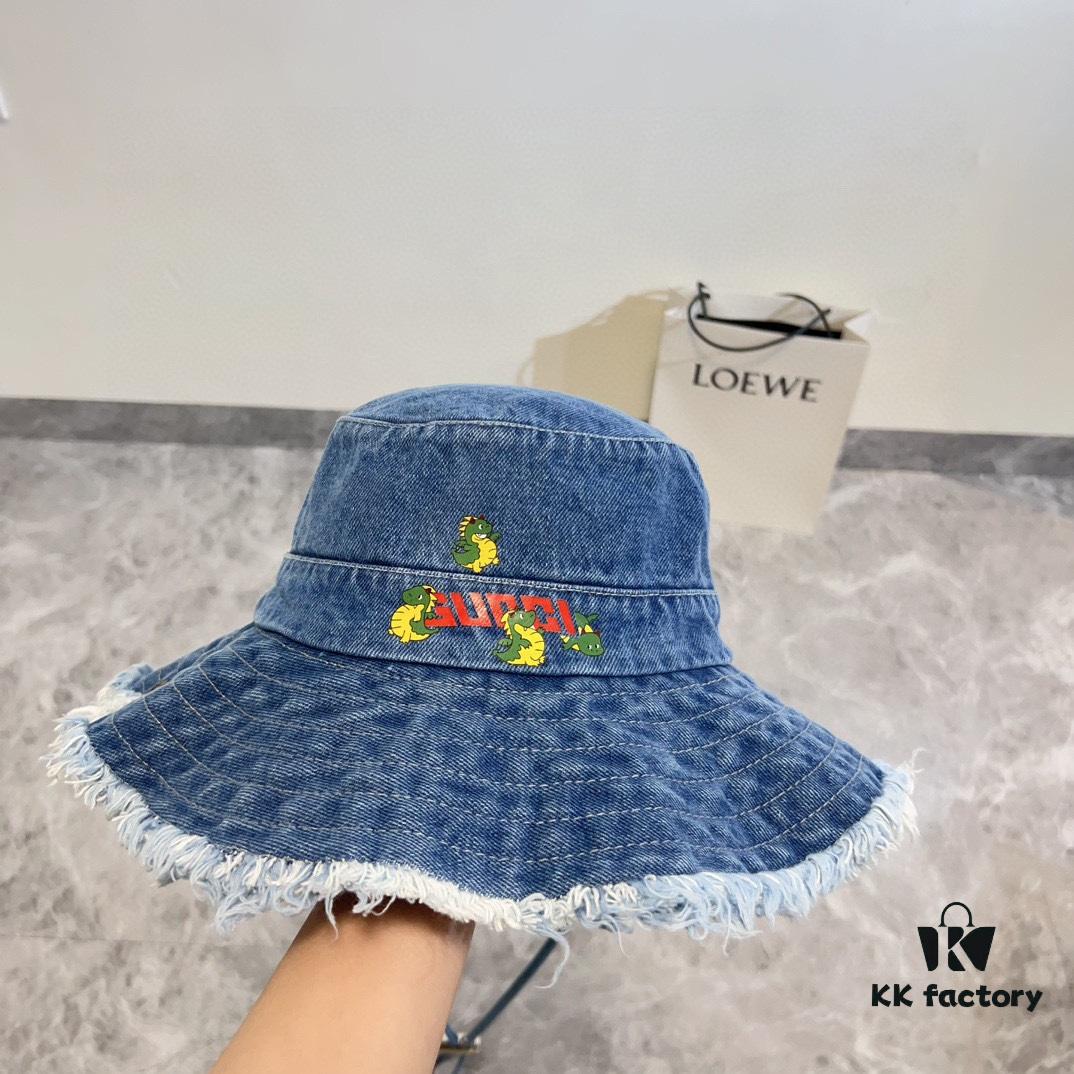692faf3a99f2d84055c86ae6 Gucci 2024 Pre-Spring New Denim Fisherman Hat, Unisex Streetwear Style with Zodiac Dragon Year Element