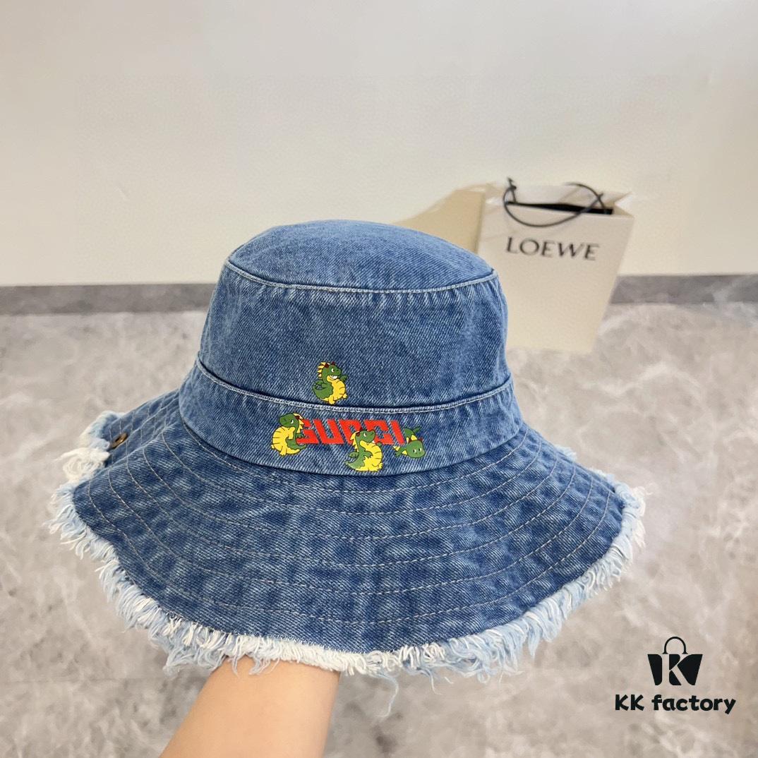 692faf3b99f2d84055c86ae7 Gucci 2024 Pre-Spring New Denim Fisherman Hat, Unisex Streetwear Style with Zodiac Dragon Year Element