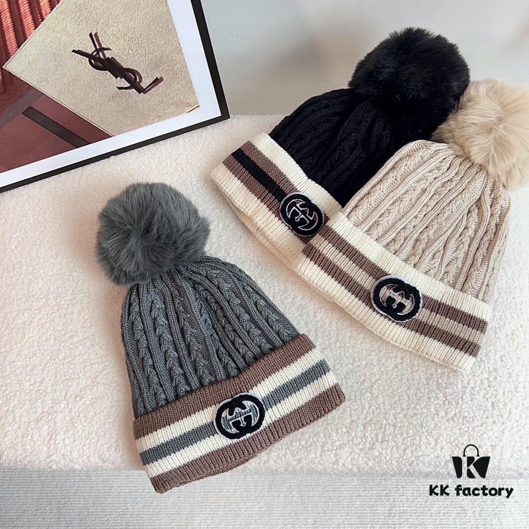 692fafd599f2d84055c86c17 GUCCI 2024 Fall/Winter New Striped Pom-Pom Knit Hat for Men and Women, Luxury Stripe Series, Dust Bag Included