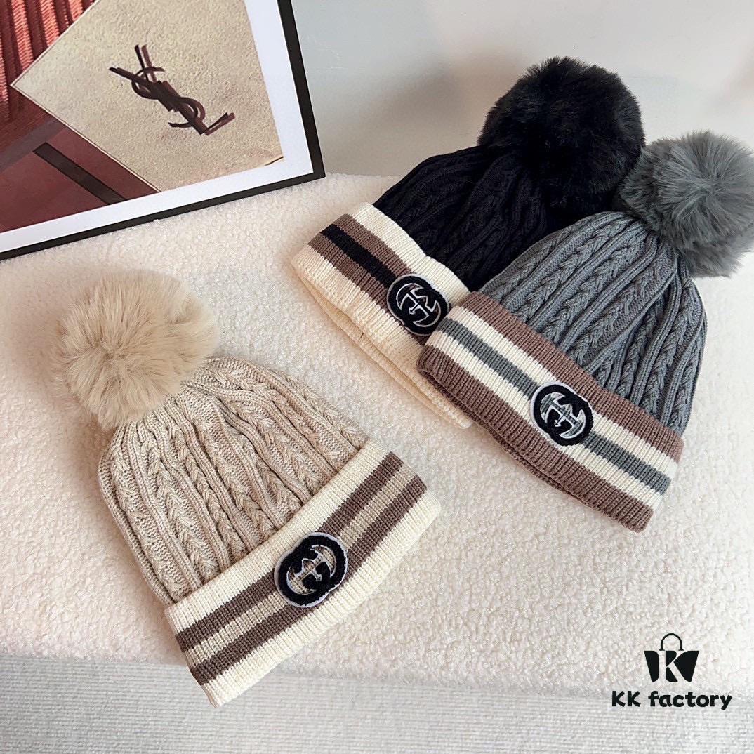 692fafd999f2d84055c86c1f GUCCI 2024 Autumn/Winter New Striped Pom-Pom Knit Hat for Men and Women, Luxury-Style Beanie, Fisherman Hat, Baseball Cap, Knitted Cap with Dust Bag