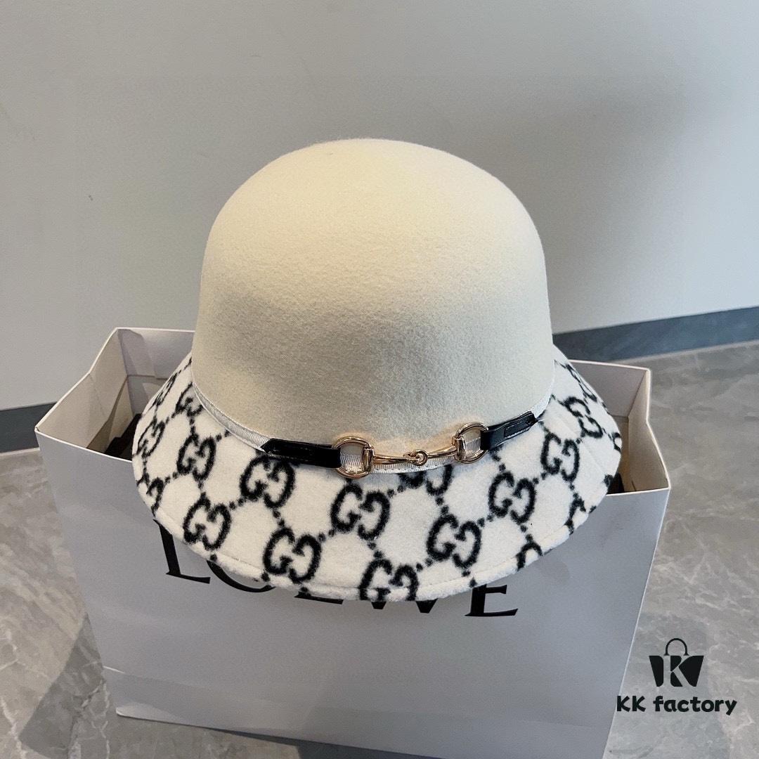 692fb03799f2d84055c86caf Gucci 2022 Fall/Winter New Wool Fedora Hat, GG Wool Hat with Horsebit Decoration, 57cm Head Circumference, Stylish and Versatile, Black and Khaki Colors, Elegant Lady's Style