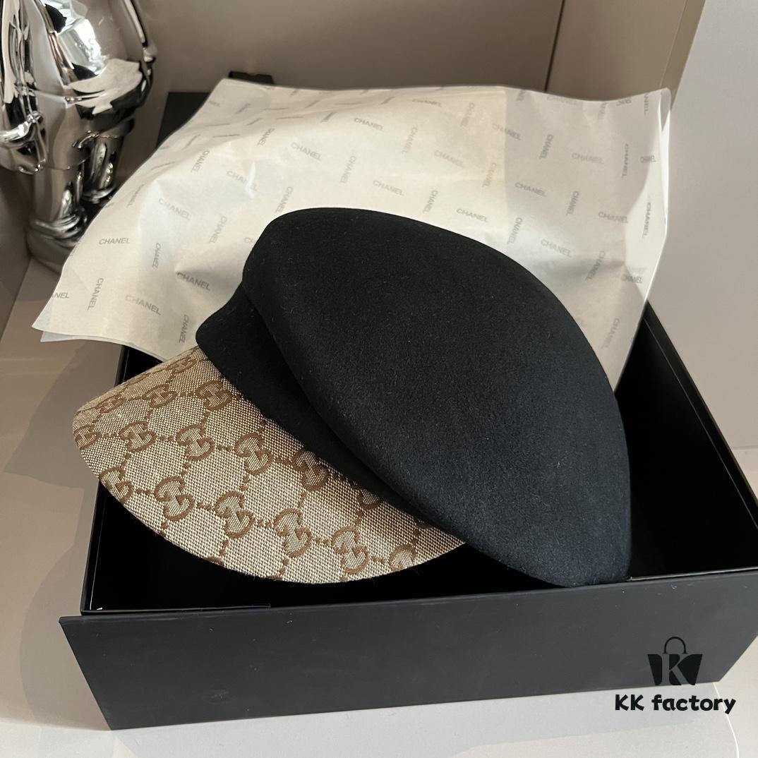 692fb04399f2d84055c86cc7 Gucci 2022 Fall/Winter New Arrivals Military Cap, High-End Custom Wool Hat with GG Brim Detail, Elegant and Sophisticated, Available in Black and Khaki, Head Circumference 57cm