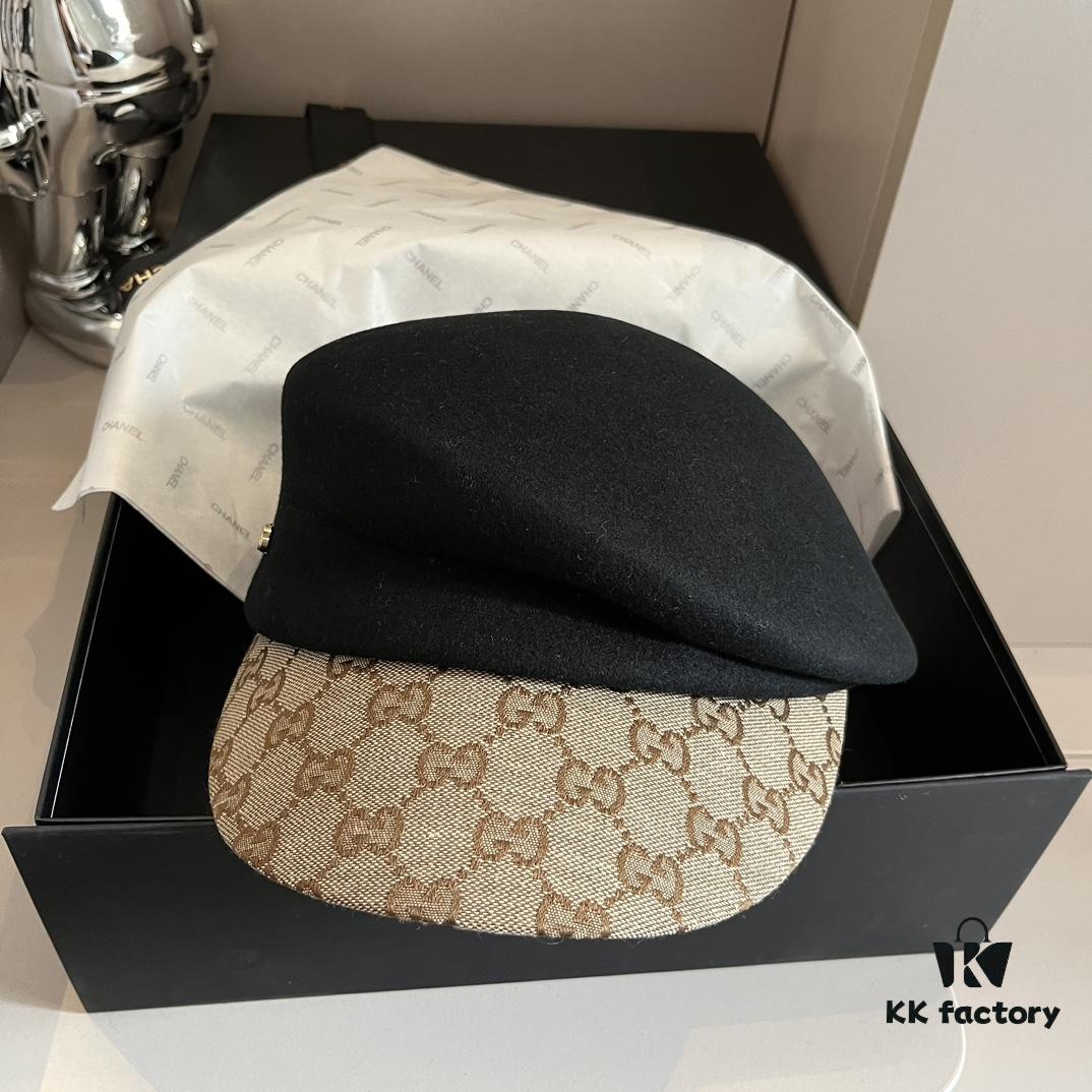 692fb04499f2d84055c86ccb Gucci 2022 Fall/Winter New Arrivals Military Cap, High-End Custom Wool Hat with GG Brim Detail, Elegant and Sophisticated, Available in Black and Khaki, Head Circumference 57cm