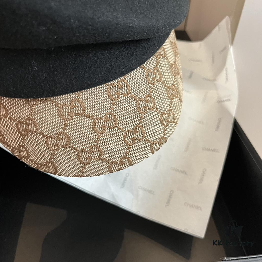 692fb04699f2d84055c86ccc Gucci 2022 Fall/Winter New Arrivals Military Cap, High-End Custom Wool Hat with GG Brim Detail, Elegant and Sophisticated, Available in Black and Khaki, Head Circumference 57cm