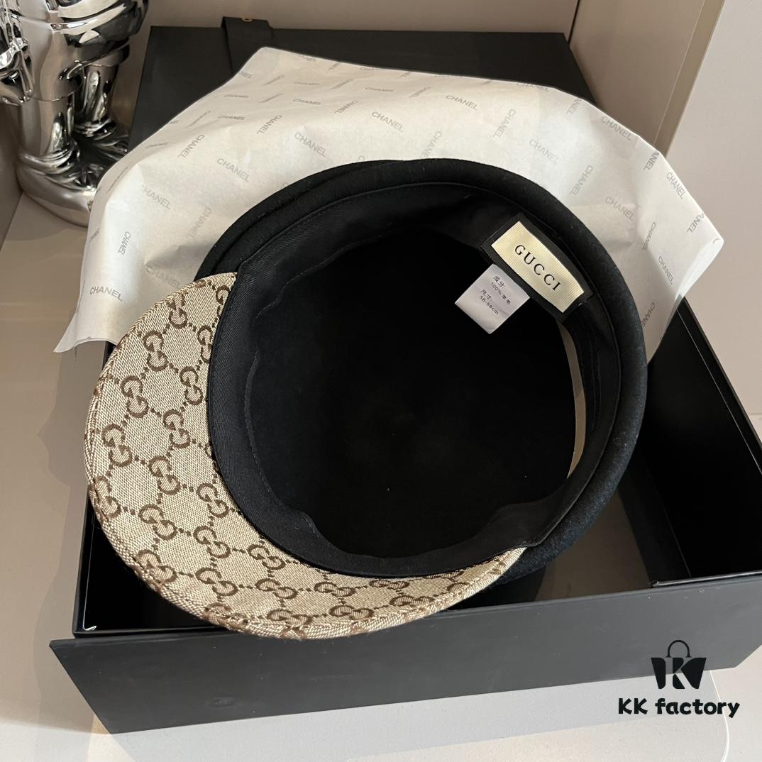 692fb04699f2d84055c86ccd Gucci 2022 Fall/Winter New Arrivals Military Cap, High-End Custom Wool Hat with GG Brim Detail, Elegant and Sophisticated, Available in Black and Khaki, Head Circumference 57cm