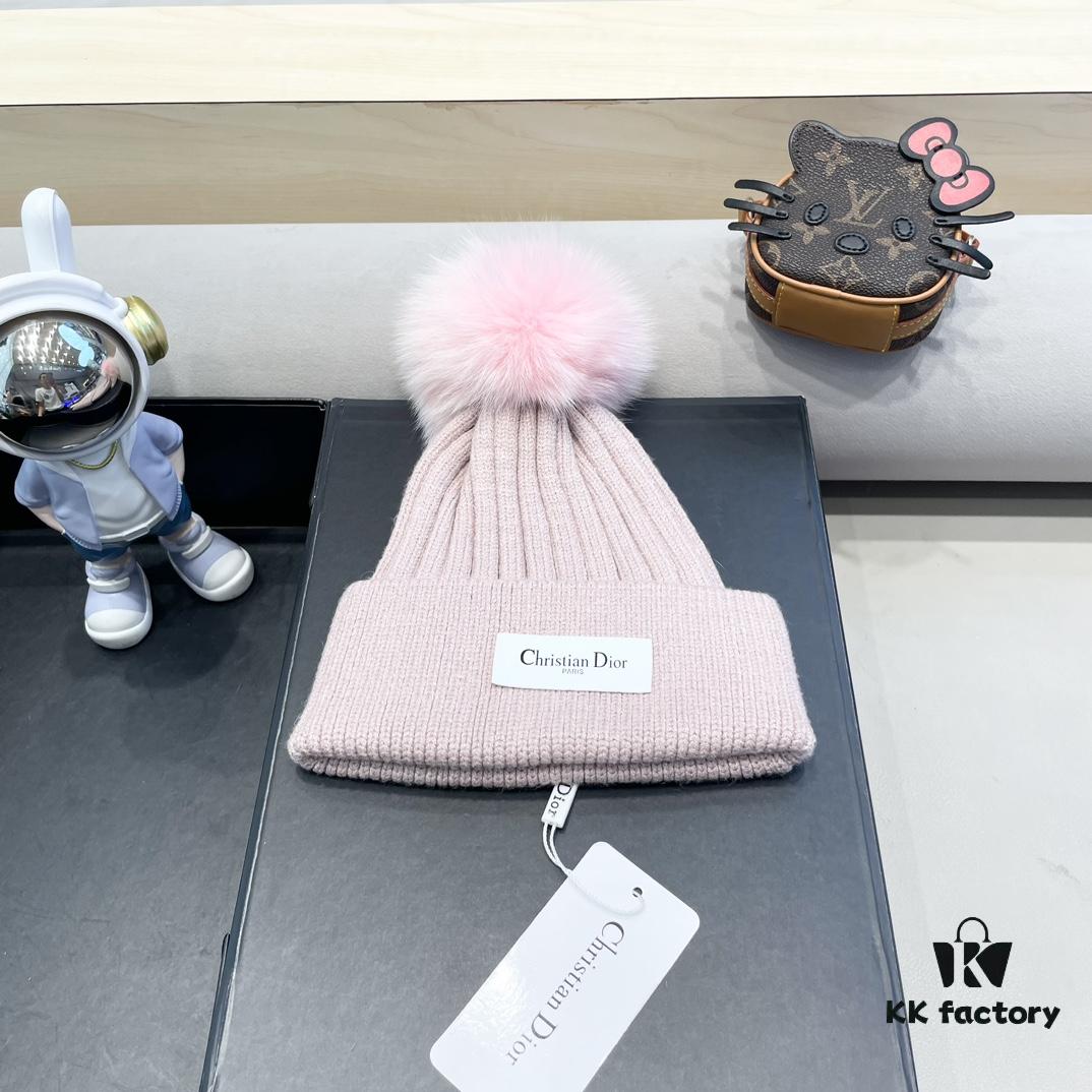 692fb28199f2d84055c87047 Dior Women's Knit Hat with Genuine Fox Fur Pom-Pom, Thickened Winter Warm Ear-Protecting Beanie for Autumn and Winter