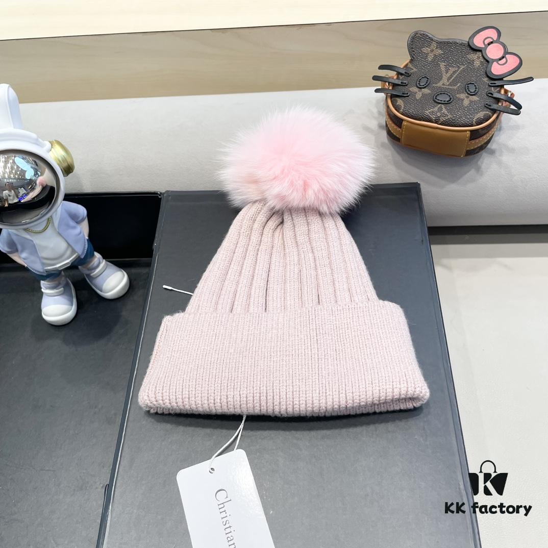 692fb28f99f2d84055c87051 Dior Women's Knit Hat with Genuine Fox Fur Pom-Pom, Thickened Winter Warm Ear-Protecting Beanie for Autumn and Winter