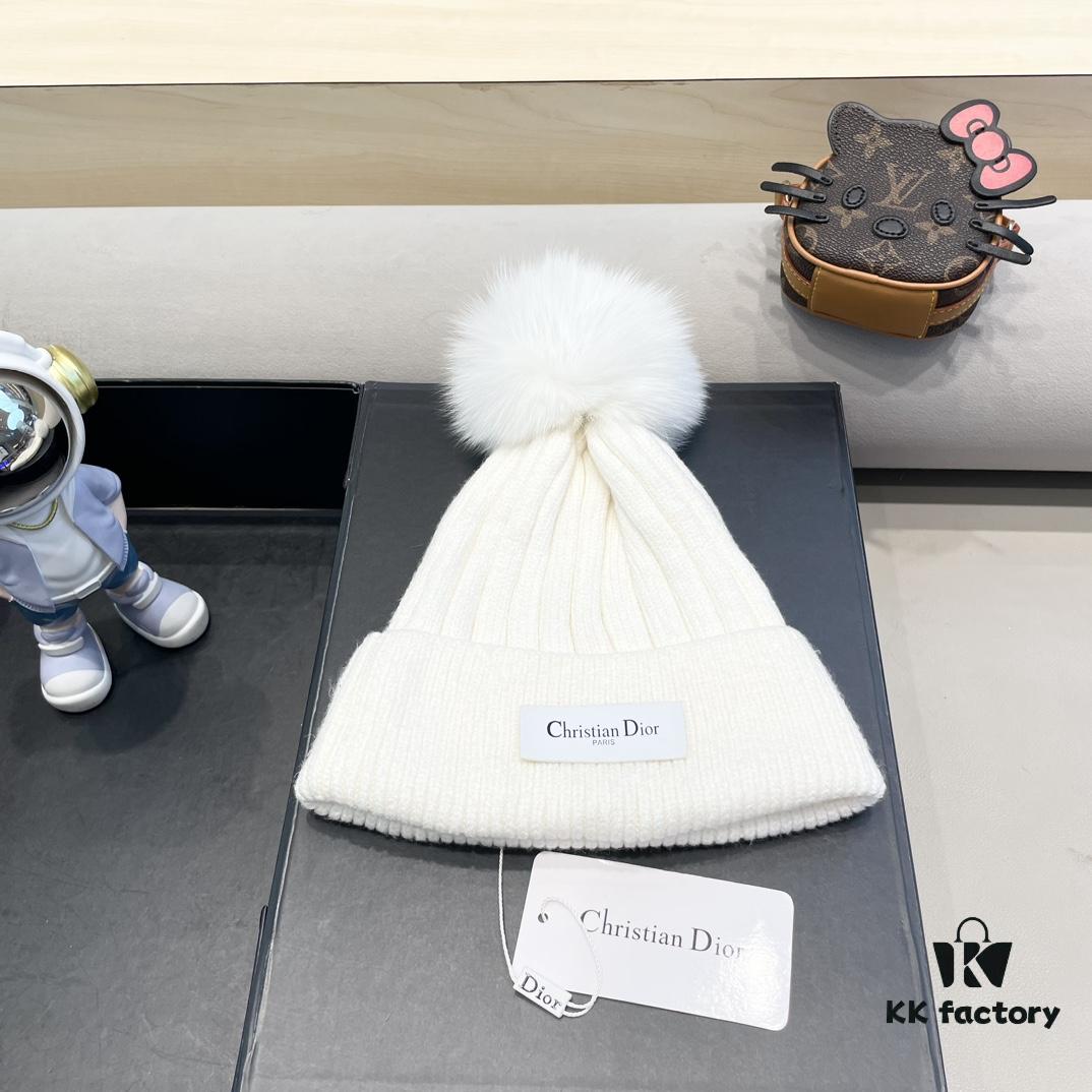 692fb29399f2d84055c87054 Dior Women's Knit Hat with Genuine Fox Fur Pom-Pom, Winter Thermal Insulated Ear-Protecting Beanie