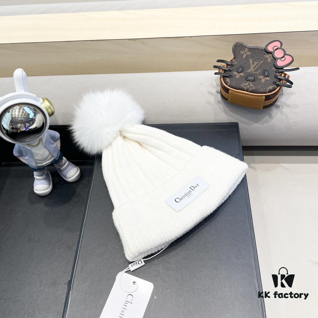 692fb29499f2d84055c87056 Dior Women's Knit Hat with Genuine Fox Fur Pom-Pom, Winter Thermal Insulated Ear-Protecting Beanie
