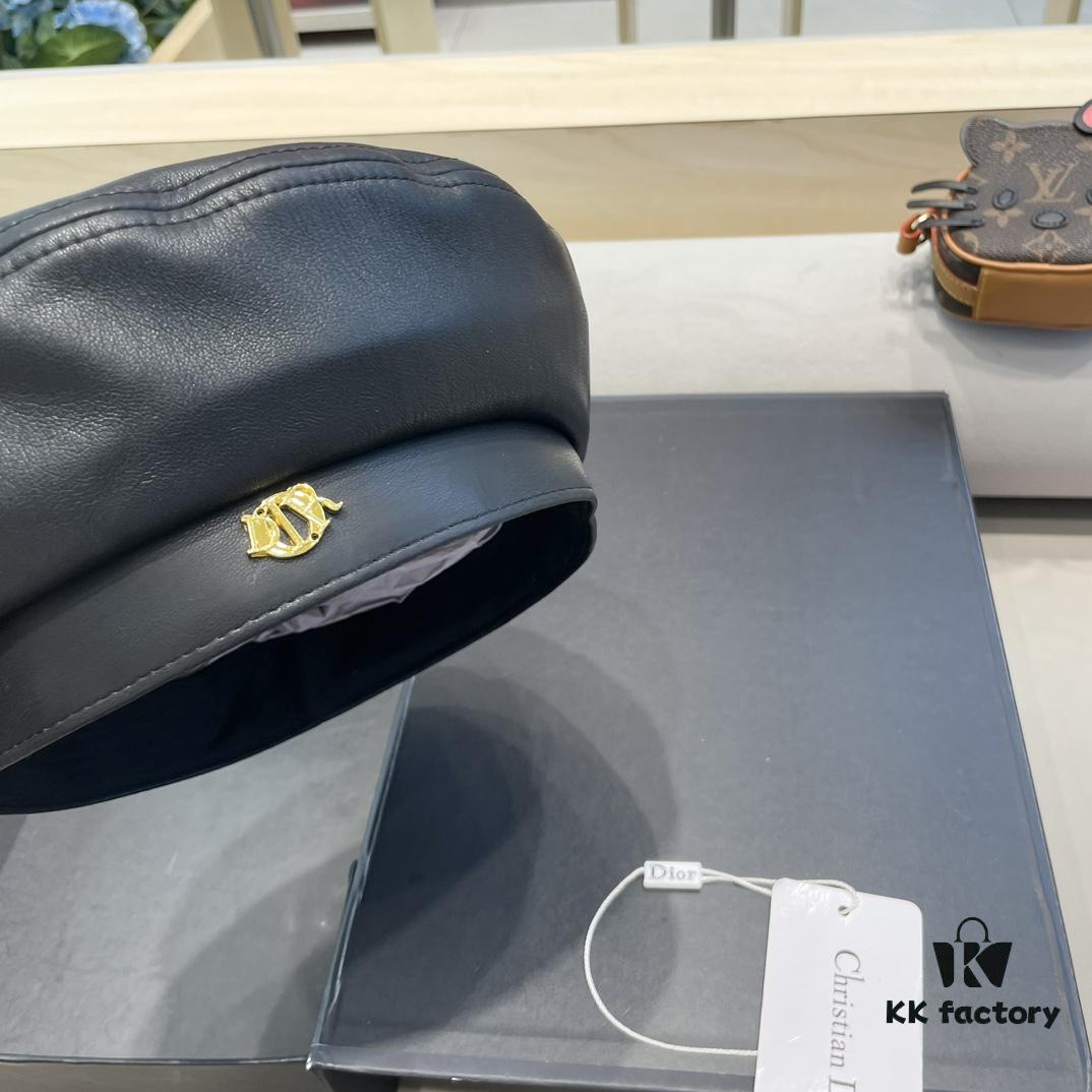 692fb2cd99f2d84055c87099 Dior Women's Beret Casual Versatile PU Leather Hat with Metal Logo Fashionable Outdoor Street Cap