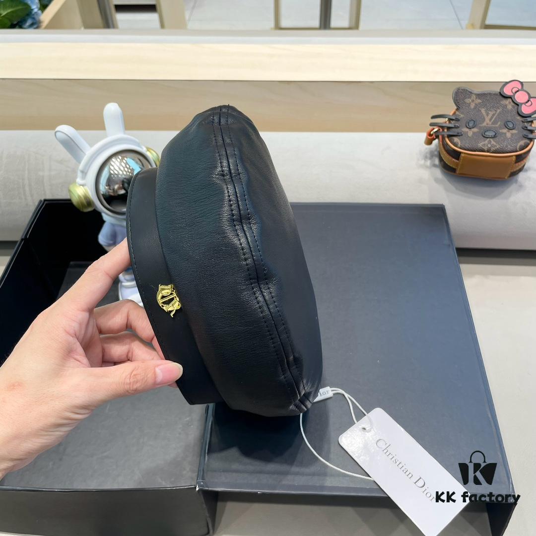 692fb2ce99f2d84055c8709d Dior Women's Beret Casual Versatile PU Leather Hat with Metal Logo Fashionable Outdoor Street Cap