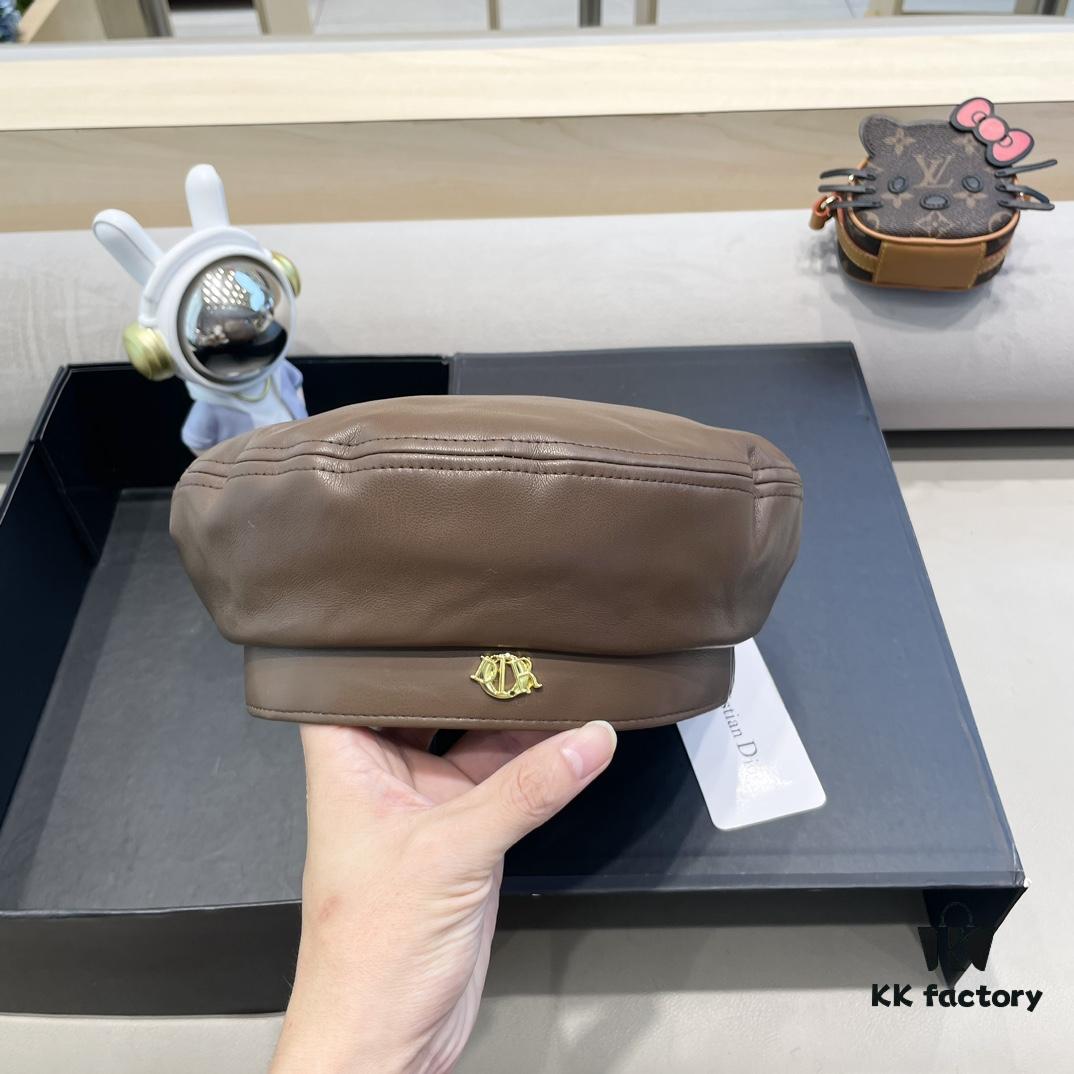 692fb2cf99f2d84055c8709e Dior Women's Beret Casual PU Leather Hat with Metal Logo Fashionable Outdoor Street Cap