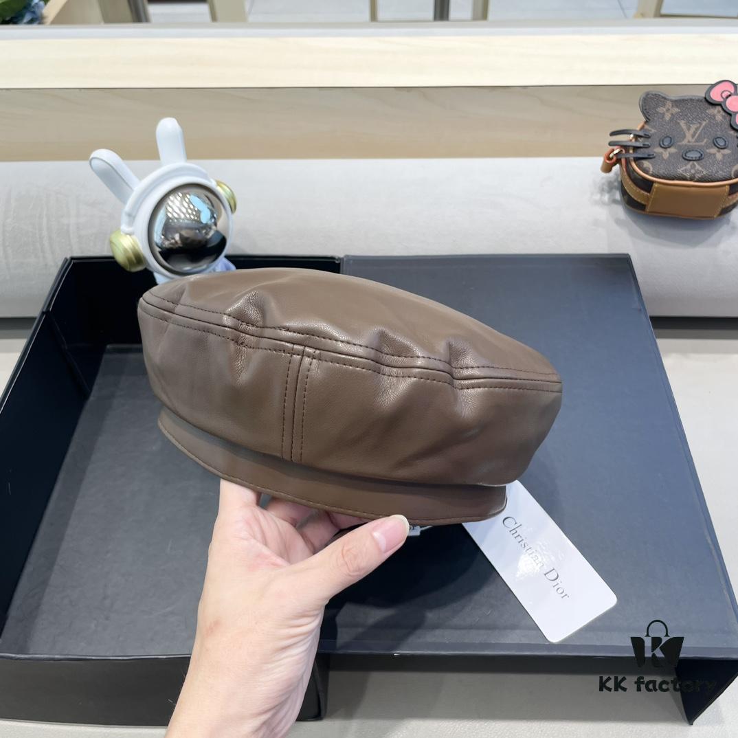 692fb2d199f2d84055c870a2 Dior Women's Beret Casual PU Leather Hat with Metal Logo Fashionable Outdoor Street Cap