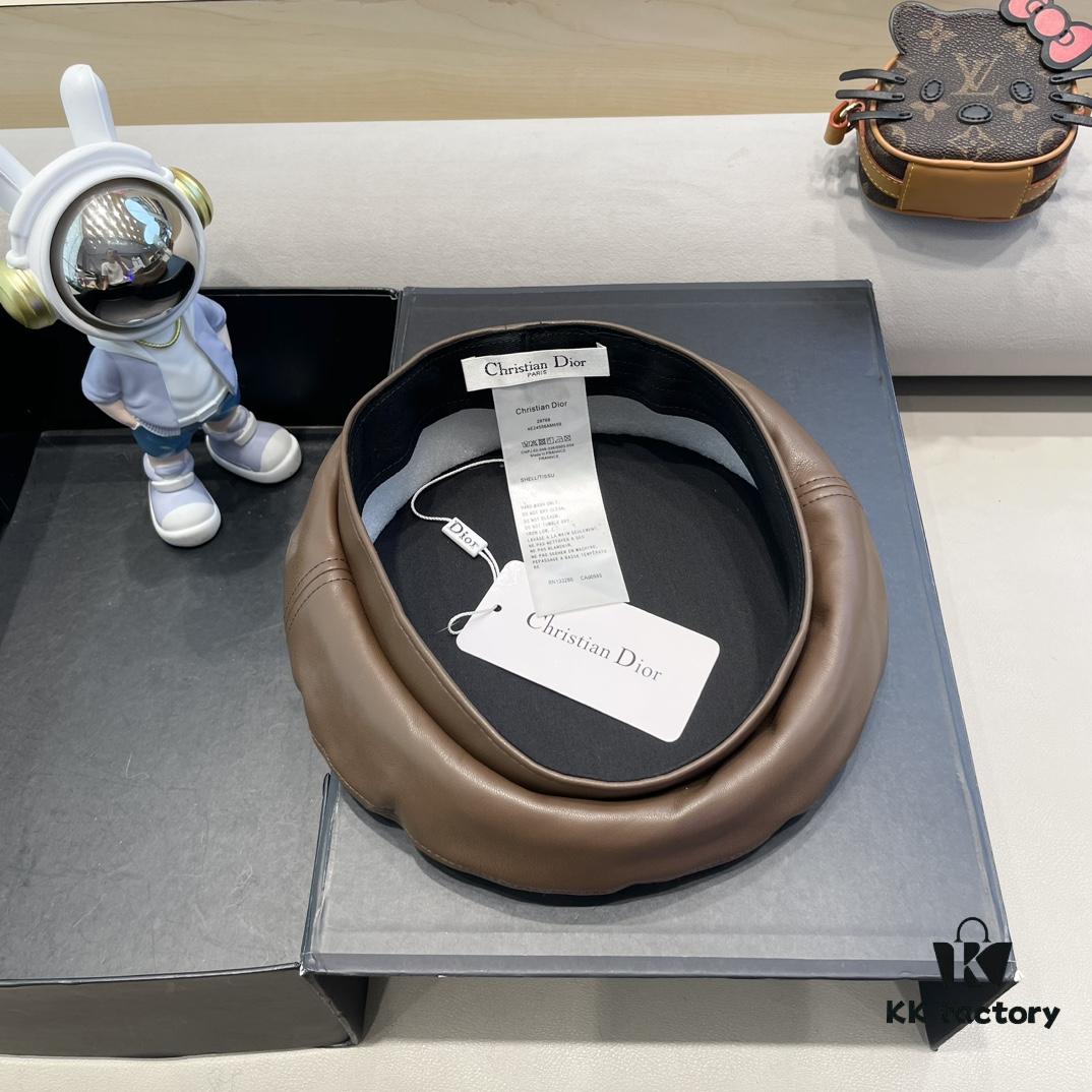 692fb2d399f2d84055c870a6 Dior Women's Beret Casual PU Leather Hat with Metal Logo Fashionable Outdoor Street Cap