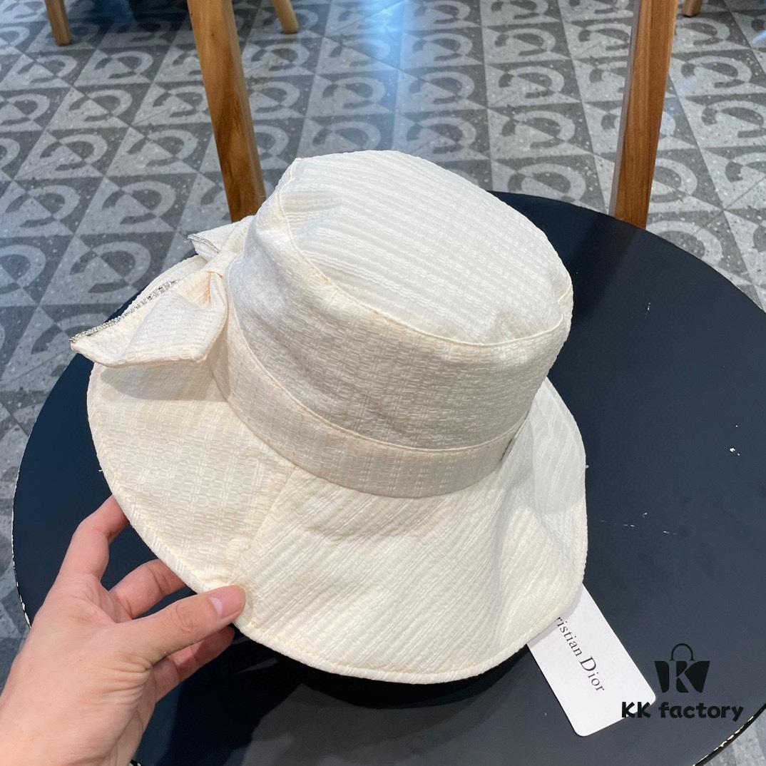 692fb35999f2d84055c8716d Dior Wide-Brim Sun Hat for Women, Spring and Summer Bow-Decorated Bucket Hat, Fashionable Face-Framing UV Protection Beach Hat