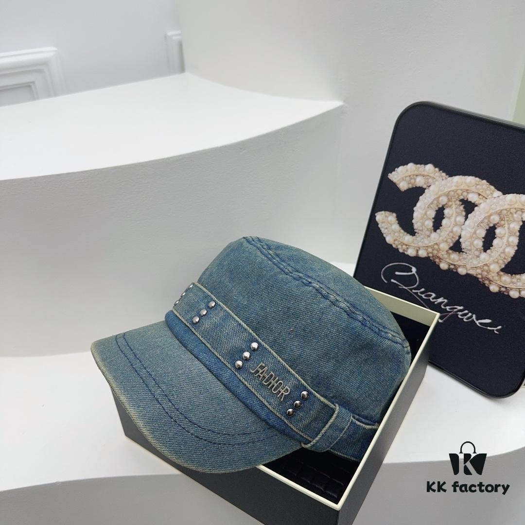 692fb36599f2d84055c87186 DIOR New Military Cap with Retro Personality Sequin Embellishment - Heavy Craftsmanship Series in Washed Denim Color