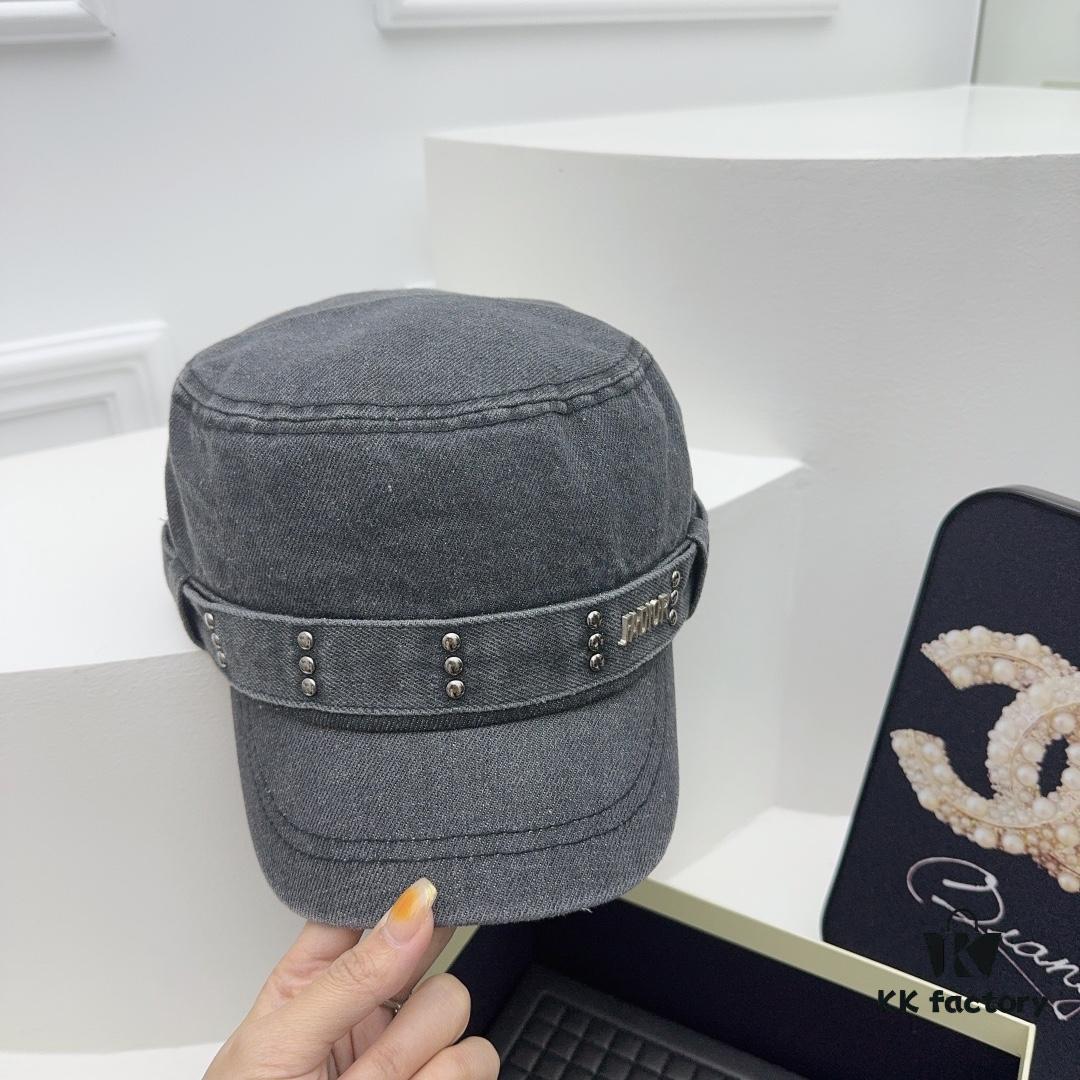 692fb36999f2d84055c8718c DIOR New Military Cap with Retro Personality Sequin Embellishment - Heavy Craftsmanship Series in Washed Denim Color