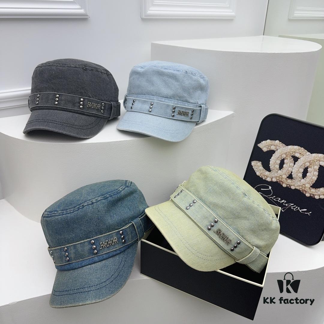 692fb36a99f2d84055c8718e DIOR New Military Cap with Retro Personality Sequin Embellishment - Heavy Craftsmanship Series in Washed Denim Color