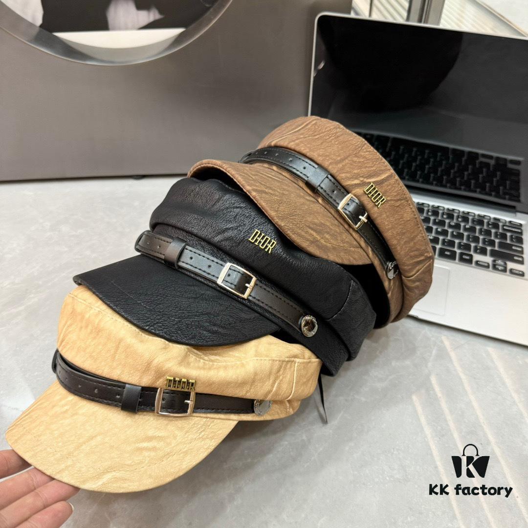 692fb3ad99f2d84055c871ee Dior New Style Leather Military Cap Newsboy Hat