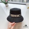 Dior Elegant PP Straw Small Bucket Sun Hat, Sweet Style
