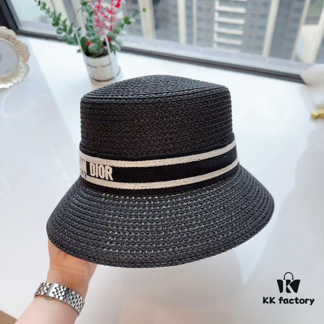 Dior Elegant PP Straw Small Bucket Sun Hat, Sweet Style
