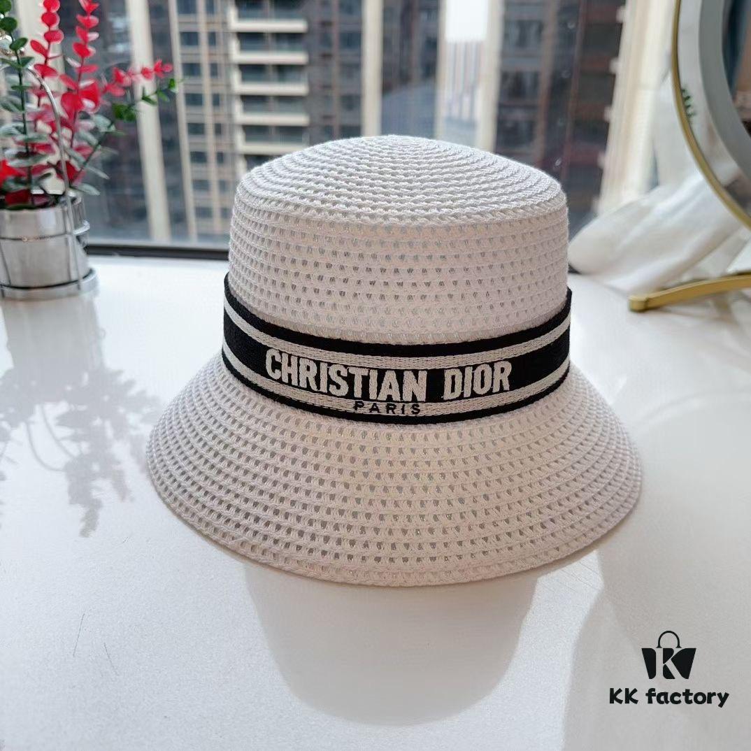 Dior Elegant PP Straw Small Bucket Sun Hat, Sweet Style