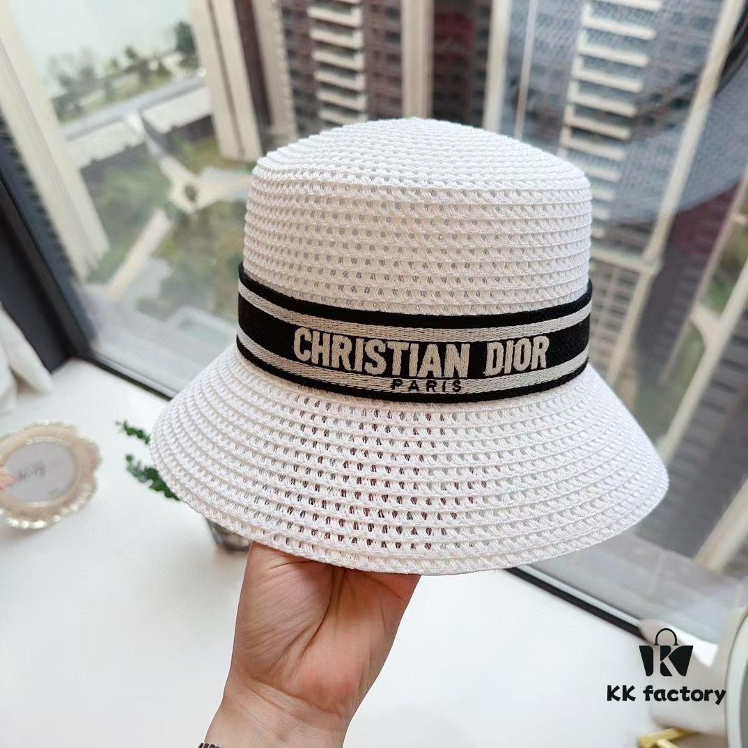 Dior Elegant PP Straw Small Bucket Sun Hat, Sweet Style