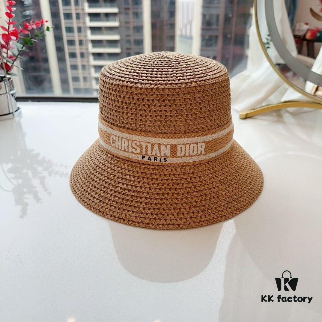 Dior Elegant PP Straw Small Bucket Sun Hat, Sweet Style