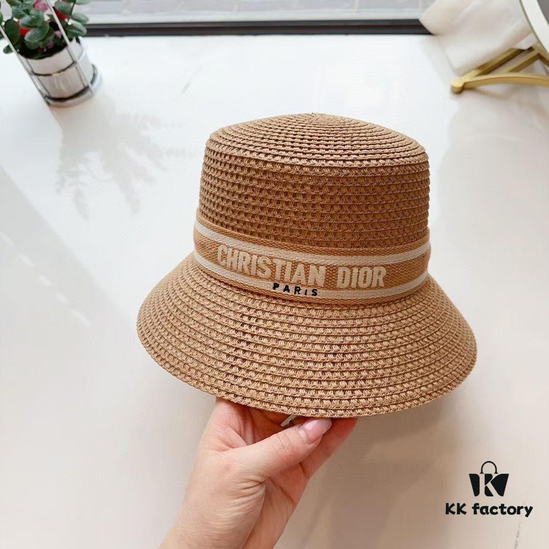 Dior Elegant PP Straw Small Bucket Sun Hat, Sweet Style