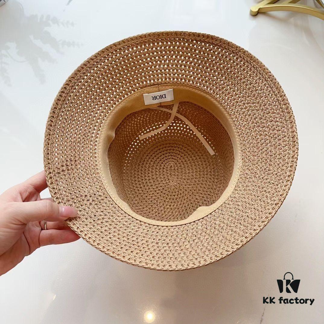 Dior Elegant PP Straw Small Bucket Sun Hat, Sweet Style