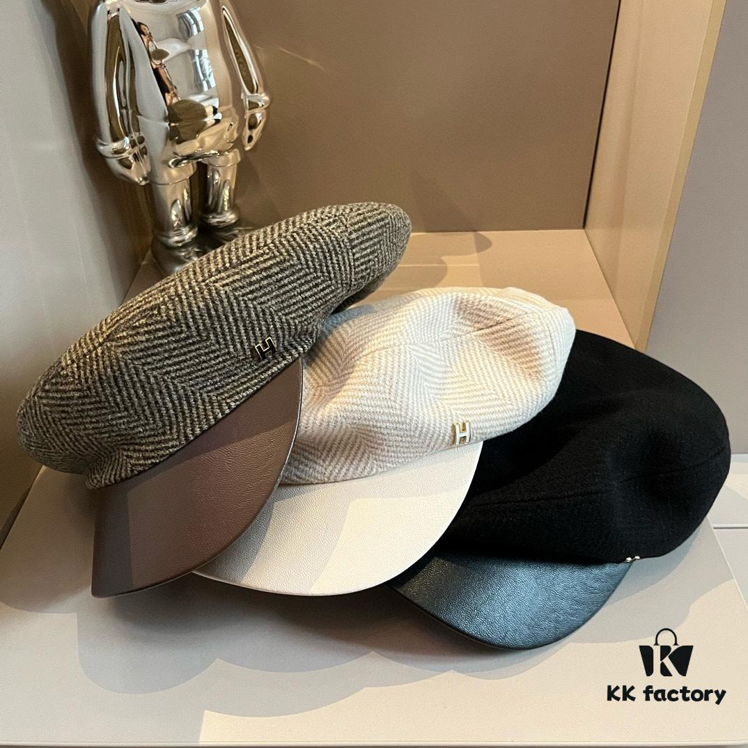 2024 Hermes HERMES Wool Newsboy Military Cap, Head Circumference 57cm