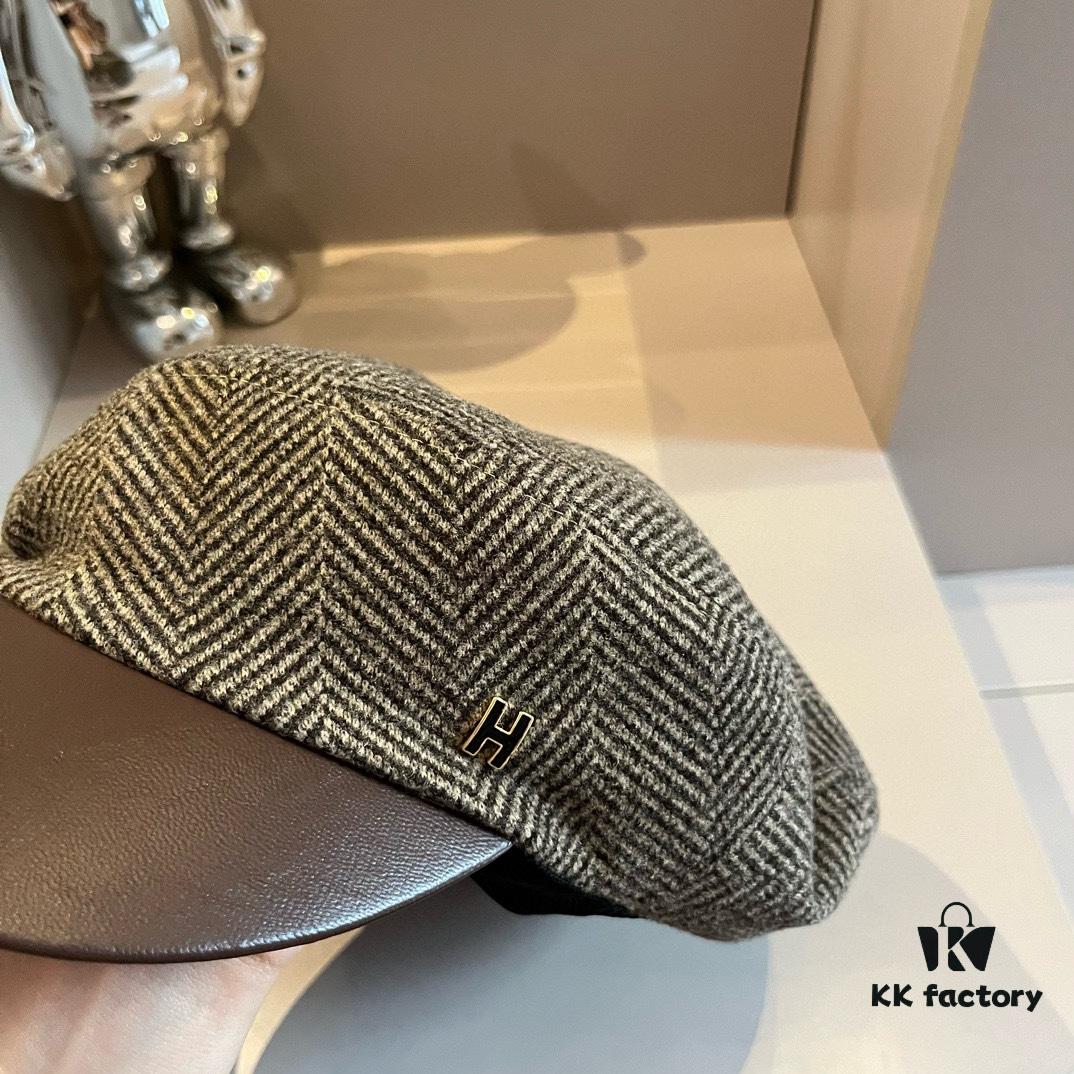 2024 Hermès Wool Newsboy Military Cap, Head Circumference 57cm