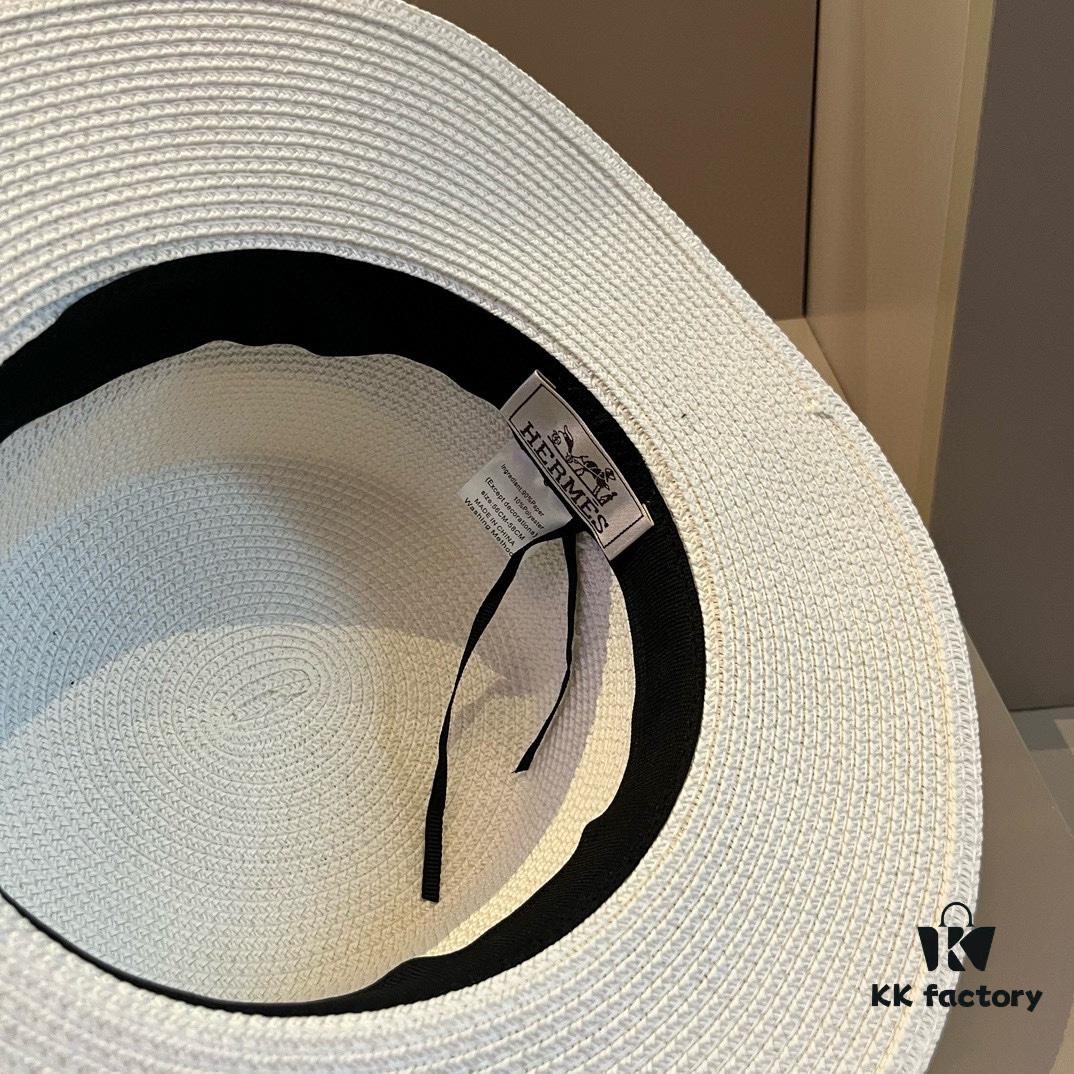 Hermès New Arrival Straw Hat, Flat-Crown Top Hat, Head Circumference 57 cm