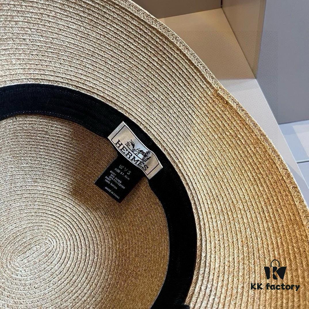 Hermes New Arrival Straw Hat, Made from Taiwanese Fine Straw, Simple and Elegant Aristocratic Style, Head Circumference 57cm