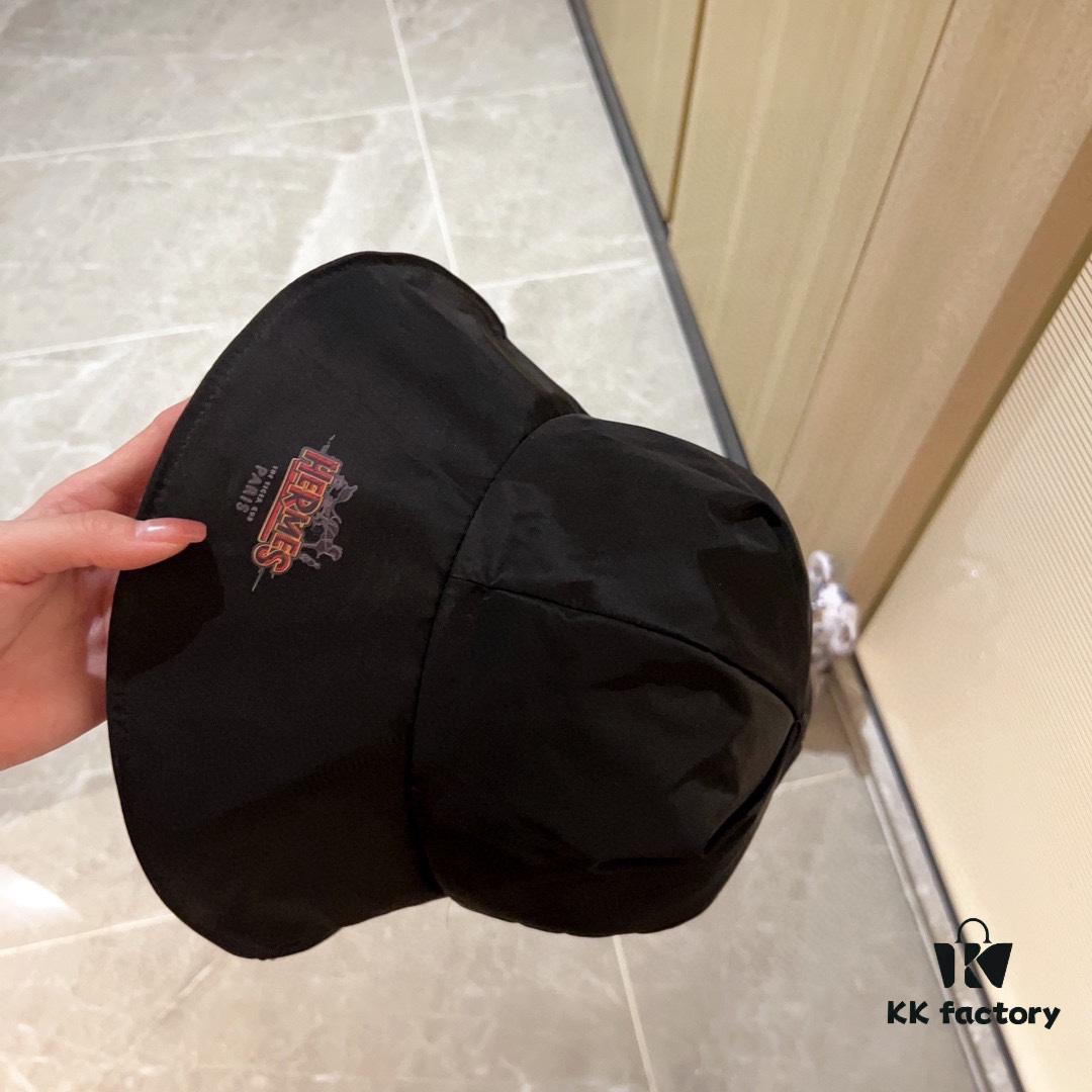 Hermès 2024 New Arrival Dome-shaped Waterproof Smooth Fabric Fisherman Hat with Dust Bag