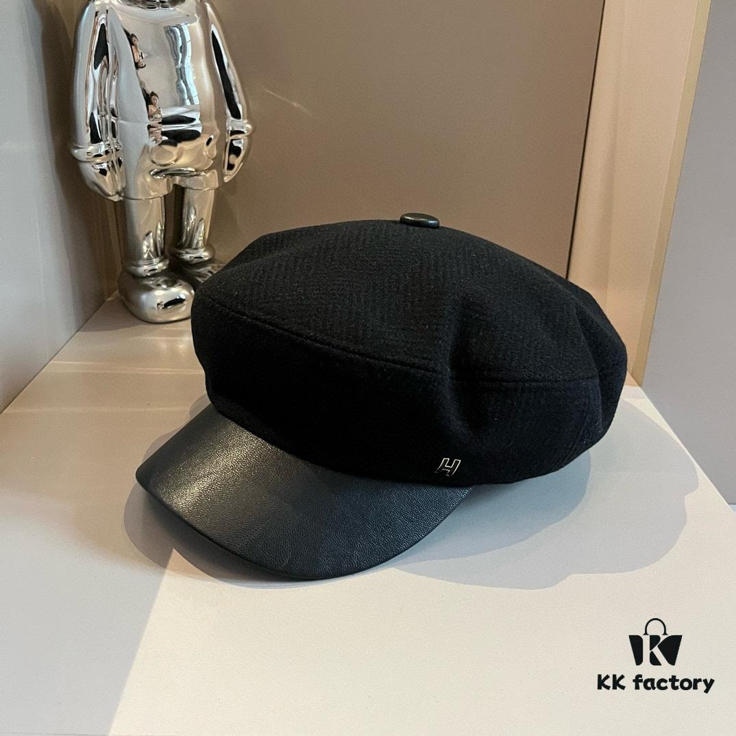 2024 Hermès New Wool Newsboy Military Cap, Head Circumference 57cm